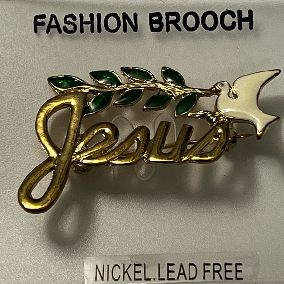 Vintage “Jesus” Dove carrying an Olive Branch Brooch Pin Peace Symbol Gold Tone - Picture 6 of 13